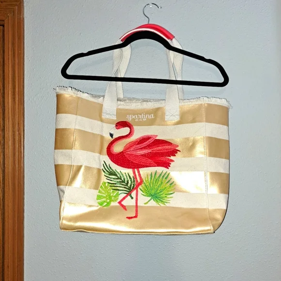 Spartina 449 Flamingo Embroidered Beach Tote Bag. - Picture 5 of 12